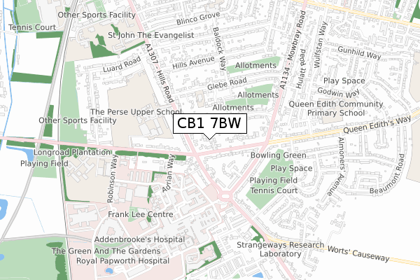 CB1 7BW map - small scale - OS Open Zoomstack (Ordnance Survey)