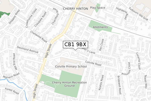 CB1 9BX map - large scale - OS Open Zoomstack (Ordnance Survey)