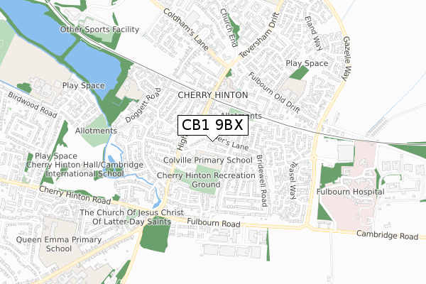 CB1 9BX map - small scale - OS Open Zoomstack (Ordnance Survey)