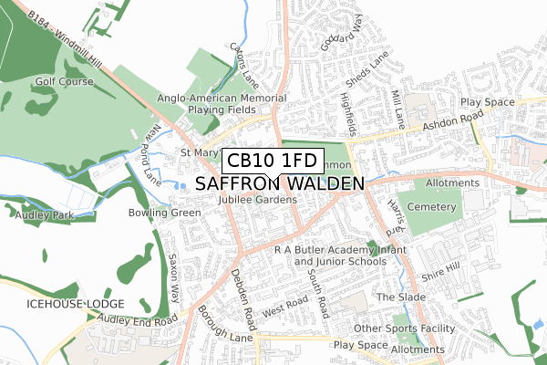 CB10 1FD map - small scale - OS Open Zoomstack (Ordnance Survey)