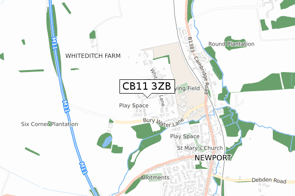 CB11 3ZB map - small scale - OS Open Zoomstack (Ordnance Survey)