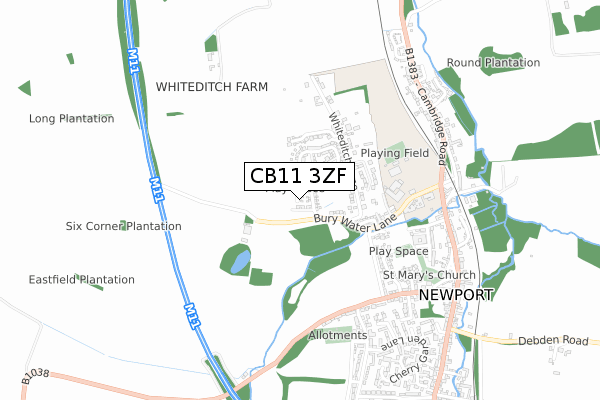 CB11 3ZF map - small scale - OS Open Zoomstack (Ordnance Survey)