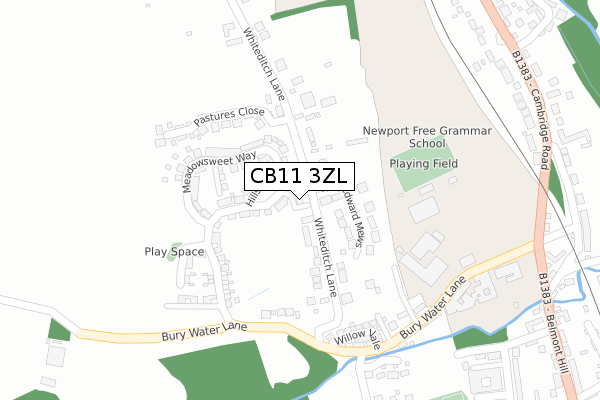 CB11 3ZL map - large scale - OS Open Zoomstack (Ordnance Survey)