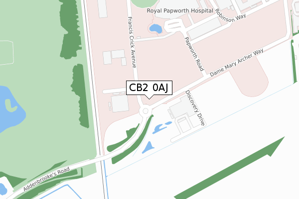 CB2 0AJ map - large scale - OS Open Zoomstack (Ordnance Survey)