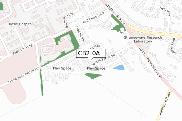 CB2 0AL map - large scale - OS Open Zoomstack (Ordnance Survey)