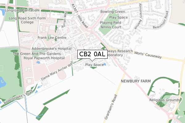 CB2 0AL map - small scale - OS Open Zoomstack (Ordnance Survey)