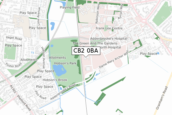 CB2 0BA map - small scale - OS Open Zoomstack (Ordnance Survey)