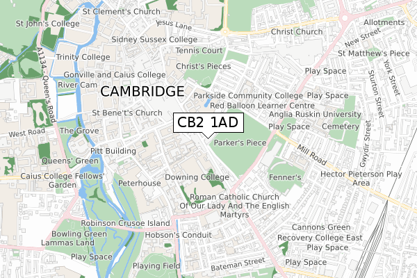 CB2 1AD map - small scale - OS Open Zoomstack (Ordnance Survey)