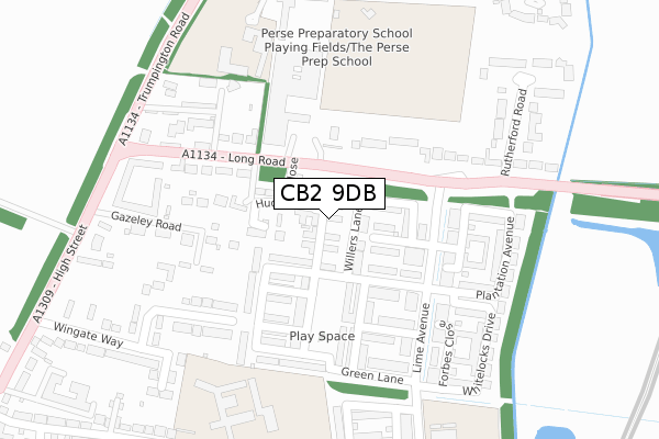 CB2 9DB map - large scale - OS Open Zoomstack (Ordnance Survey)