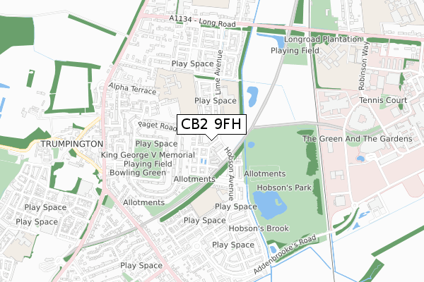 CB2 9FH map - small scale - OS Open Zoomstack (Ordnance Survey)