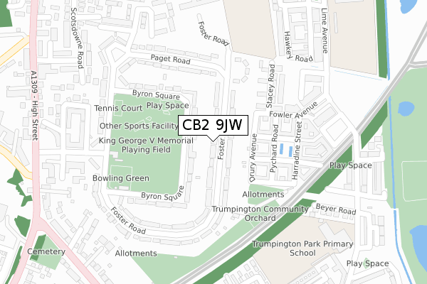 CB2 9JW map - large scale - OS Open Zoomstack (Ordnance Survey)