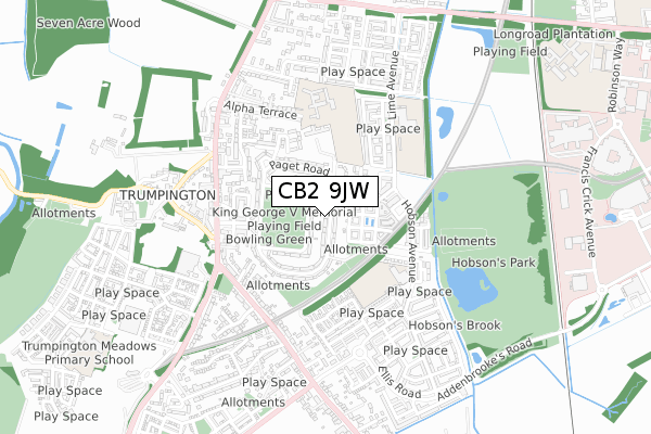 CB2 9JW map - small scale - OS Open Zoomstack (Ordnance Survey)