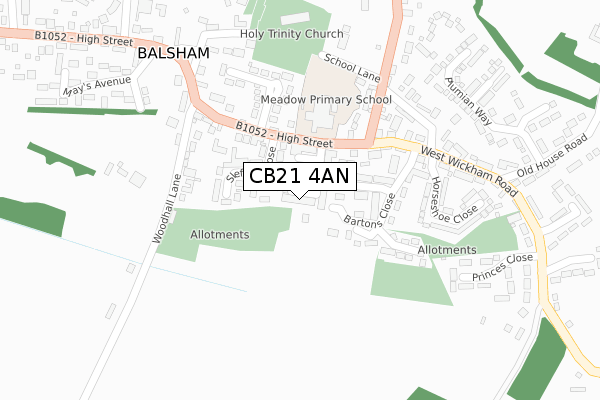 CB21 4AN map - large scale - OS Open Zoomstack (Ordnance Survey)