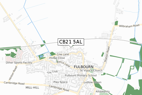 CB21 5AL map - small scale - OS Open Zoomstack (Ordnance Survey)