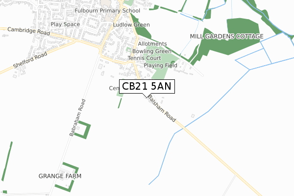 CB21 5AN map - small scale - OS Open Zoomstack (Ordnance Survey)