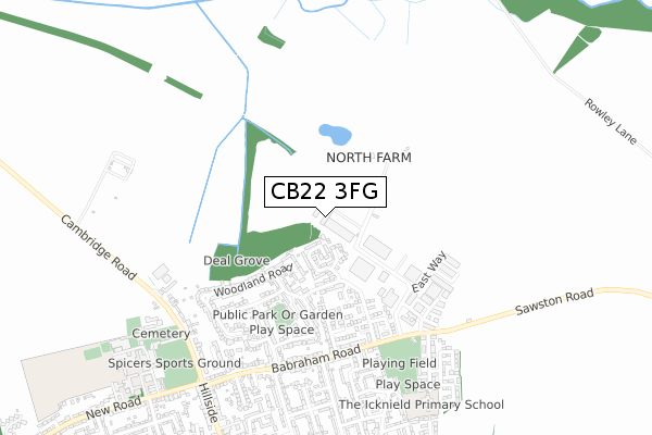 CB22 3FG map - small scale - OS Open Zoomstack (Ordnance Survey)