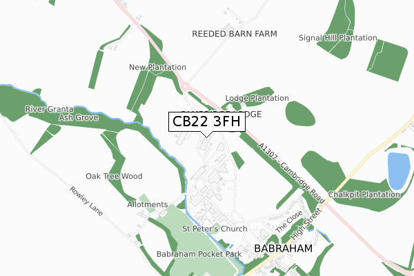 CB22 3FH map - small scale - OS Open Zoomstack (Ordnance Survey)