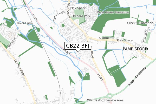 CB22 3FJ map - small scale - OS Open Zoomstack (Ordnance Survey)