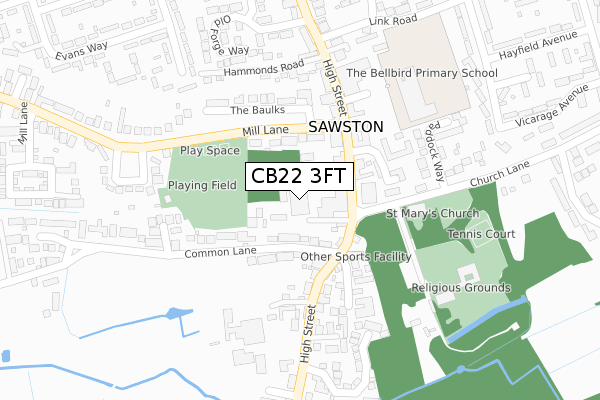 CB22 3FT map - large scale - OS Open Zoomstack (Ordnance Survey)