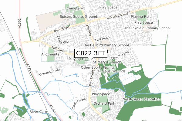 CB22 3FT map - small scale - OS Open Zoomstack (Ordnance Survey)