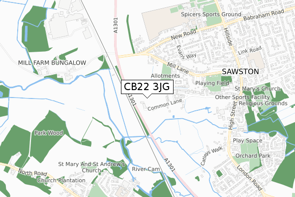 CB22 3JG map - small scale - OS Open Zoomstack (Ordnance Survey)