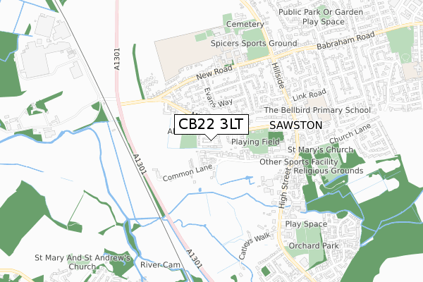 CB22 3LT map - small scale - OS Open Zoomstack (Ordnance Survey)