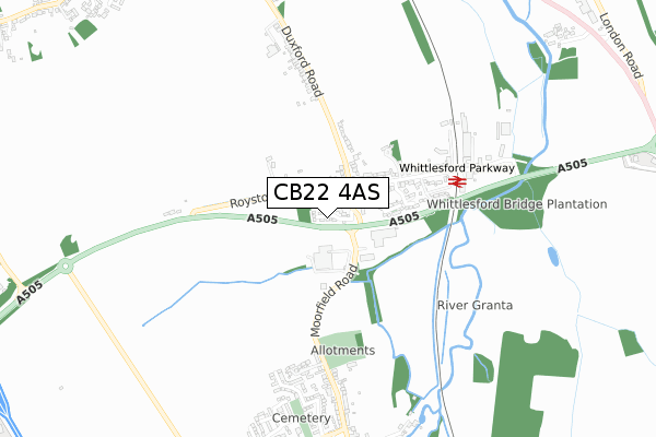 CB22 4AS map - small scale - OS Open Zoomstack (Ordnance Survey)