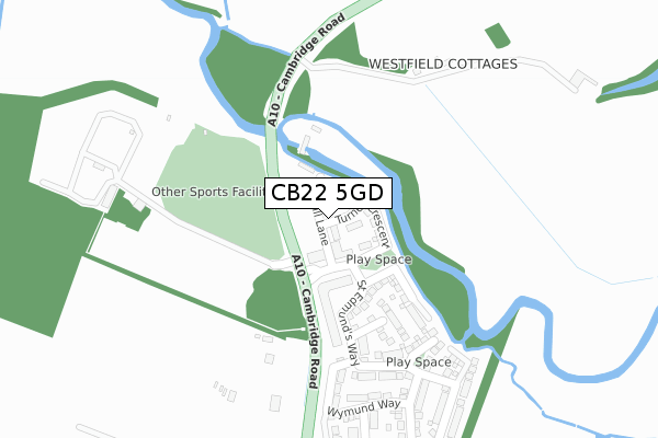 CB22 5GD map - large scale - OS Open Zoomstack (Ordnance Survey)