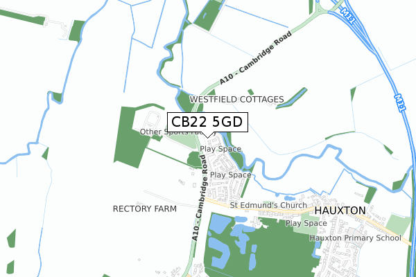 CB22 5GD map - small scale - OS Open Zoomstack (Ordnance Survey)