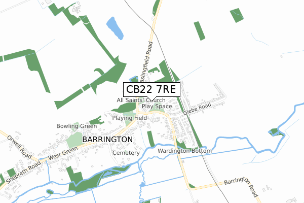 CB22 7RE map - small scale - OS Open Zoomstack (Ordnance Survey)