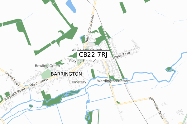 CB22 7RJ map - small scale - OS Open Zoomstack (Ordnance Survey)