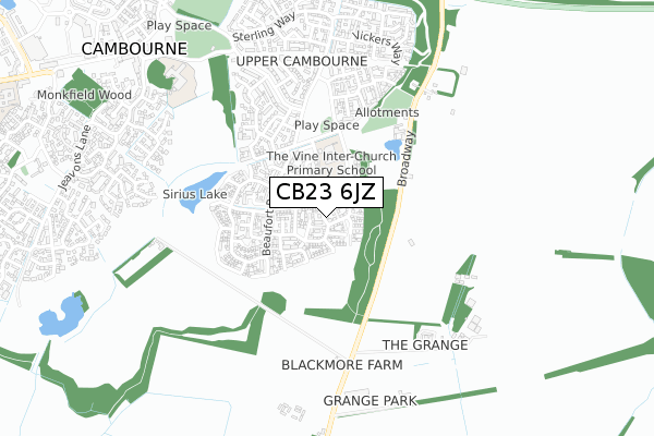 CB23 6JZ map - small scale - OS Open Zoomstack (Ordnance Survey)