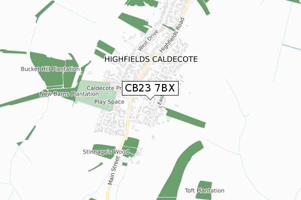 CB23 7BX map - small scale - OS Open Zoomstack (Ordnance Survey)