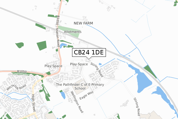 CB24 1DE map - small scale - OS Open Zoomstack (Ordnance Survey)