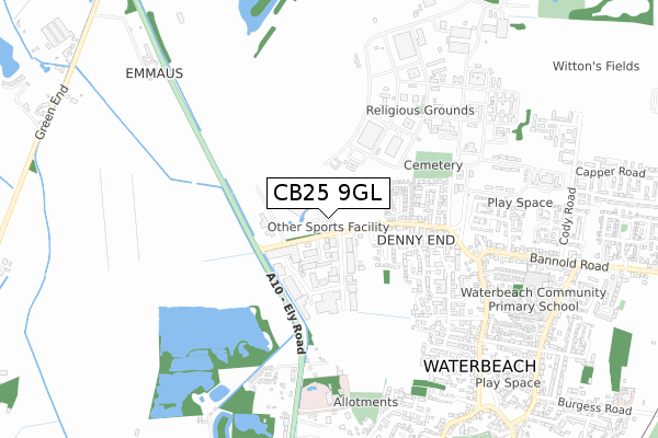 CB25 9GL map - small scale - OS Open Zoomstack (Ordnance Survey)