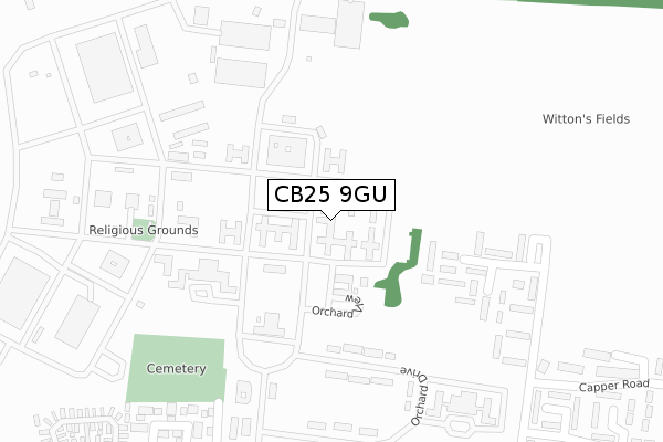 CB25 9GU map - large scale - OS Open Zoomstack (Ordnance Survey)