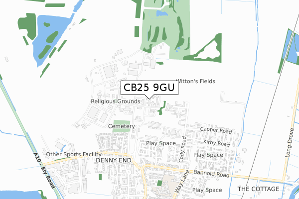 CB25 9GU map - small scale - OS Open Zoomstack (Ordnance Survey)