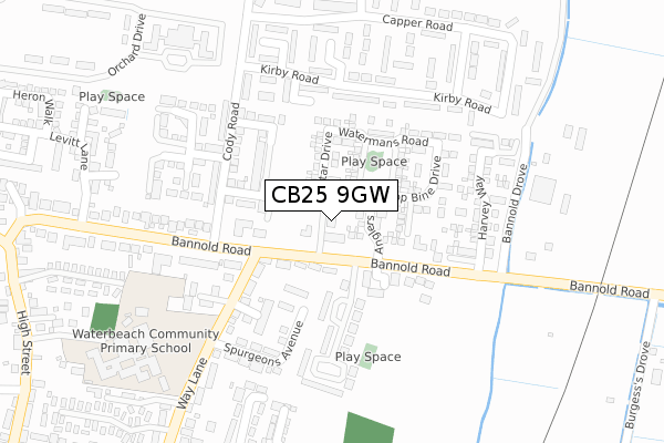 CB25 9GW map - large scale - OS Open Zoomstack (Ordnance Survey)