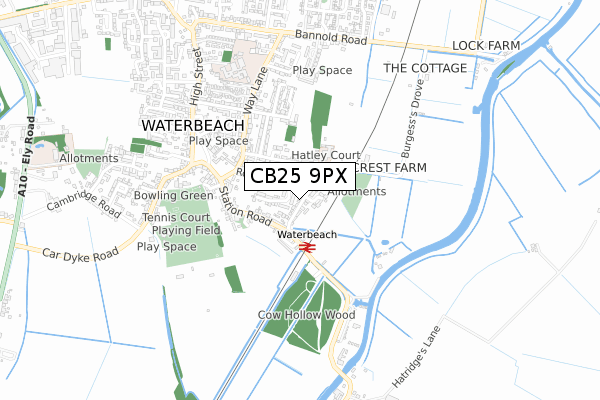 CB25 9PX map - small scale - OS Open Zoomstack (Ordnance Survey)