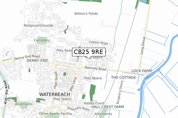 CB25 9RE map - small scale - OS Open Zoomstack (Ordnance Survey)