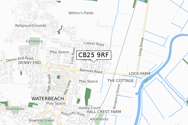 CB25 9RF map - small scale - OS Open Zoomstack (Ordnance Survey)