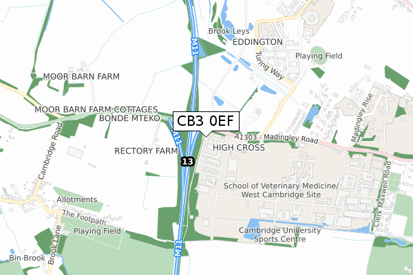 CB3 0EF map - small scale - OS Open Zoomstack (Ordnance Survey)