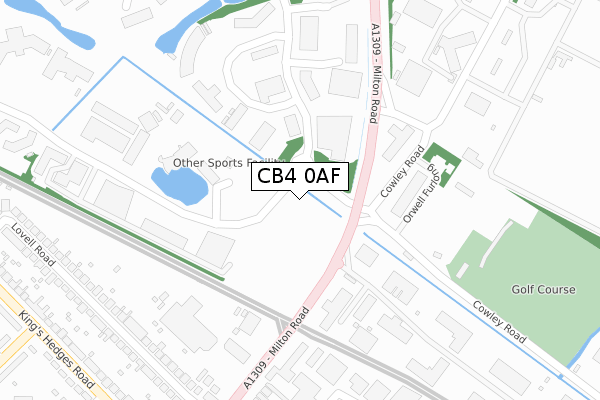 CB4 0AF map - large scale - OS Open Zoomstack (Ordnance Survey)