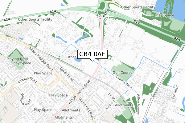 CB4 0AF map - small scale - OS Open Zoomstack (Ordnance Survey)