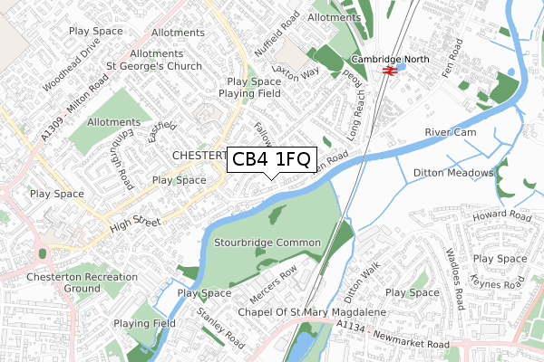 CB4 1FQ map - small scale - OS Open Zoomstack (Ordnance Survey)