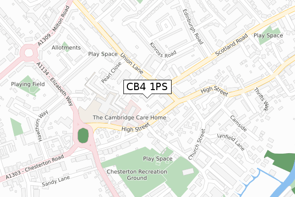 CB4 1PS map - large scale - OS Open Zoomstack (Ordnance Survey)