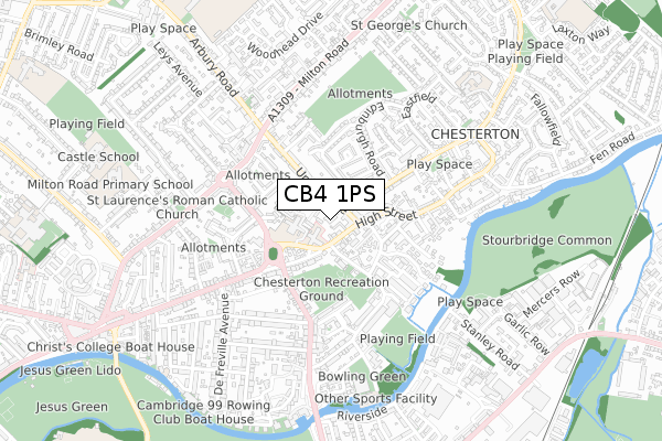 CB4 1PS map - small scale - OS Open Zoomstack (Ordnance Survey)