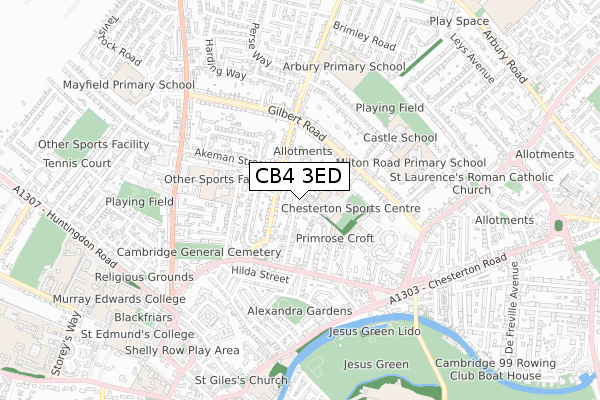 CB4 3ED map - small scale - OS Open Zoomstack (Ordnance Survey)