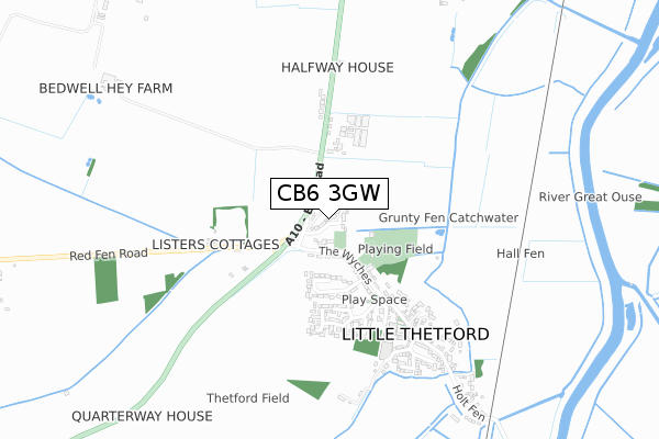 CB6 3GW map - small scale - OS Open Zoomstack (Ordnance Survey)