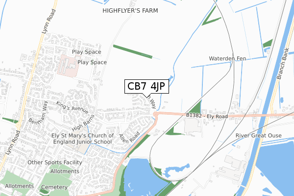 CB7 4JP map - small scale - OS Open Zoomstack (Ordnance Survey)